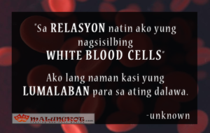 "Sa relasyon natin ako yung nagsisilbing white blood cells". :Ako lang yung lumalaban para sa ating dalawa.